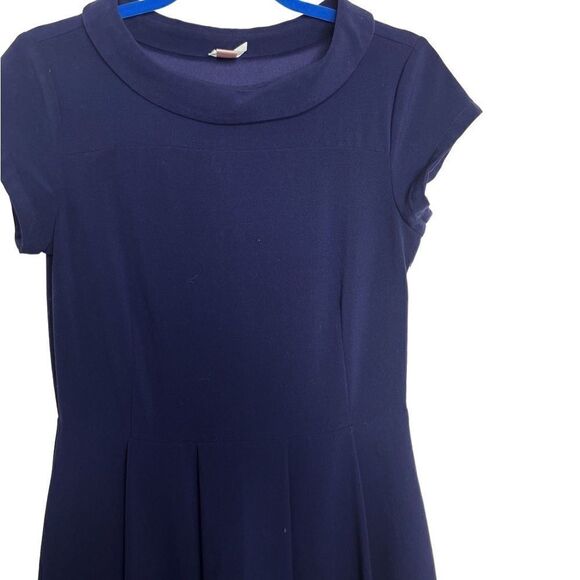 Down East Basics Short Sleeve Collared Pleated Midi Dress Navy Blue Size Large - Picture 2 of 5